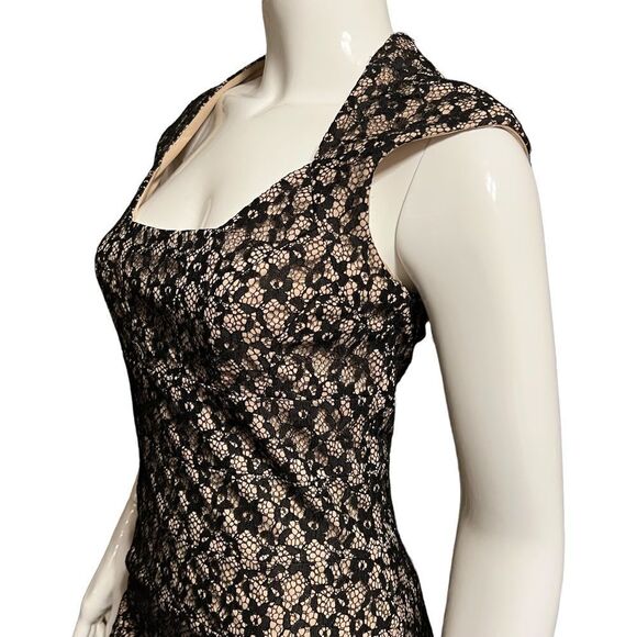 Sangria Mini Black Dress Lace Square Neckline size for 4 - Picture 3 of 13